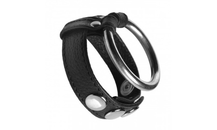 Leather and Steel Cock and Ball Ring - Image 1