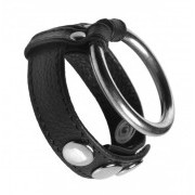 Leather and Steel Cock and Ball Ring - Image 1