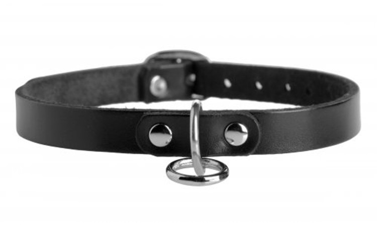 Unisex Leather Choker with O-Ring - Image 1