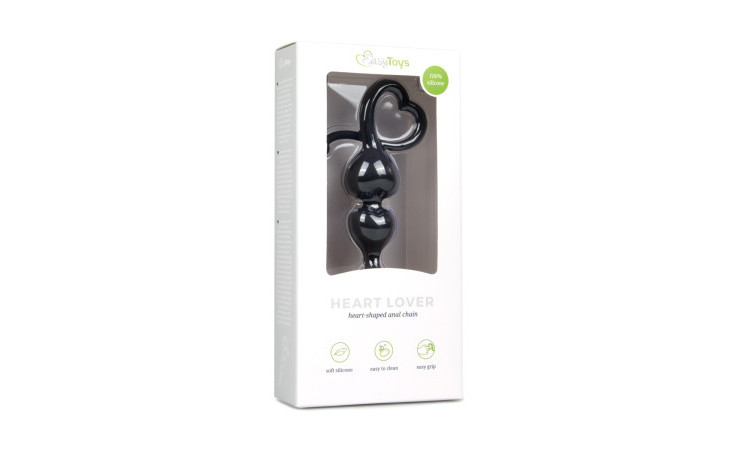 Black Anal Beads Heart Handle - Image 2