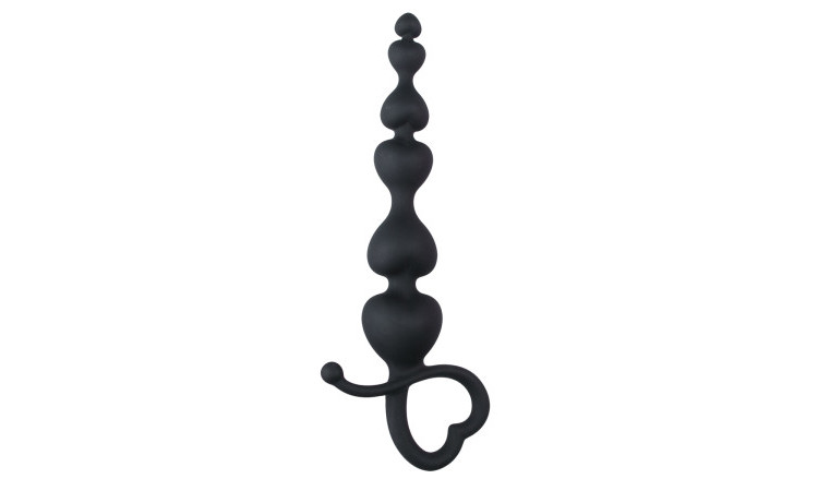 Black Anal Beads Heart Handle - Image 1