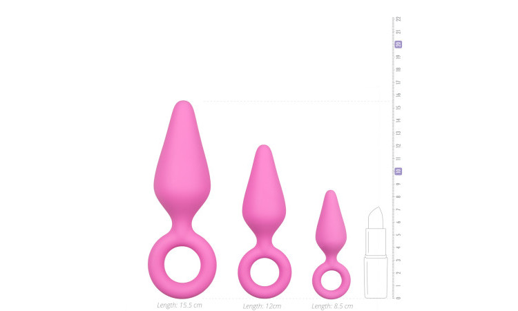 Pink Buttplugs With Pull Ring - Set - Image 4