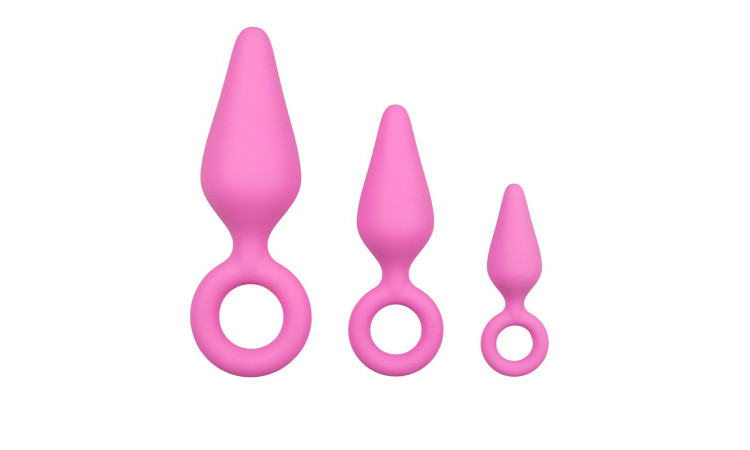 Pink Buttplugs With Pull Ring - Set - Image 1