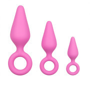 Pink Buttplugs With Pull Ring - Set - Image 1