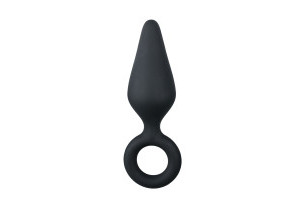 Black Buttplugs With Pull Ring - Medium