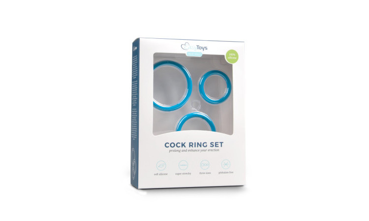 Three Size Cock Ring Set - Blue - Image 2