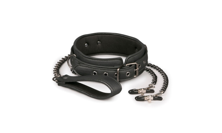 Leather Collar With Nipple Chains - Image 1