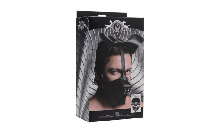 Puppy Play Mask With Ball Gag - Black - Image 3