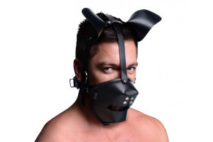 Puppy Play Mask With Ball Gag - Black
