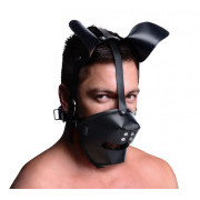 Puppy Play Mask With Ball Gag - Black - Image 1