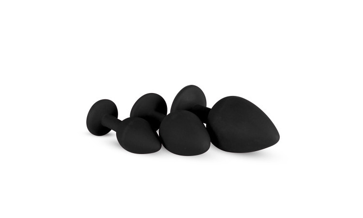 Silicone Buttplug Set with Diamond - Black - Image 2