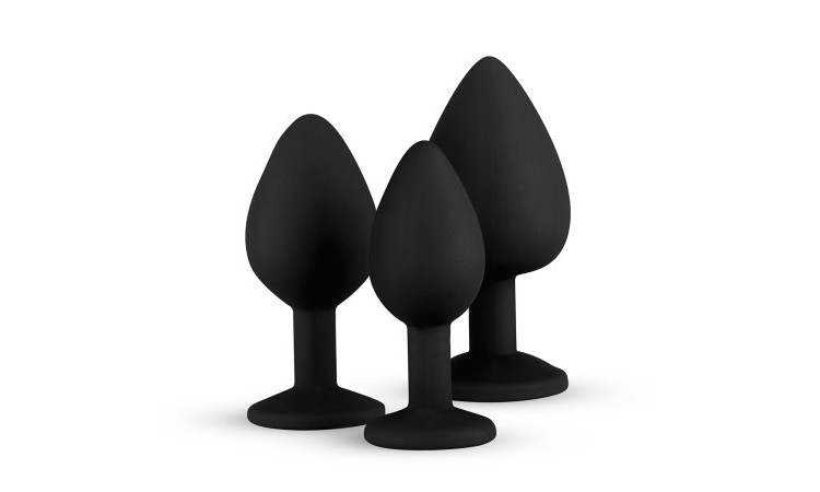 Silicone Buttplug Set with Diamond - Black - Image 4