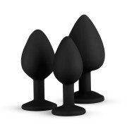 Silicone Buttplug Set with Diamond - Black - Image 4
