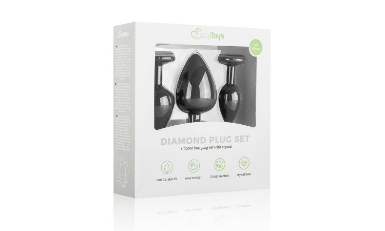 Silicone Buttplug Set with Diamond - Black - Image 5