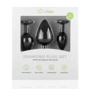 Silicone Buttplug Set with Diamond - Black - Image 6