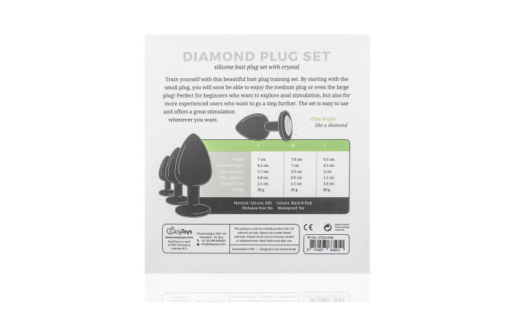 Silicone Buttplug Set with Diamond - Black - Image 8