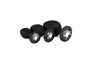 Silicone Buttplug Set with Diamond - Black
