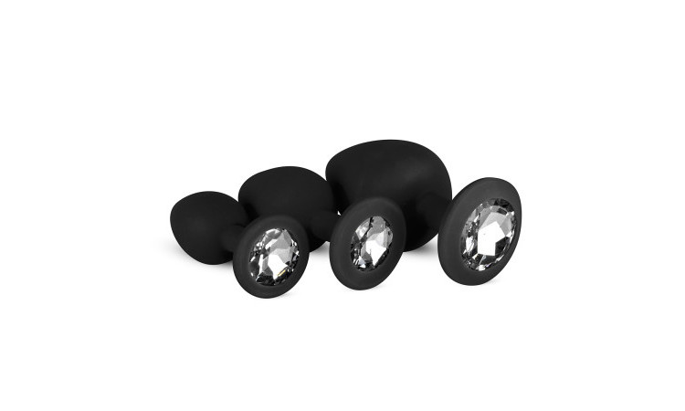 Silicone Buttplug Set with Diamond - Black - Image 1