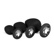 Silicone Buttplug Set with Diamond - Black - Image 1