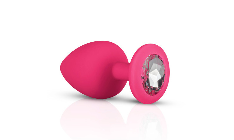 Silicone Butt Plug with Diamond - Pink - Image 3