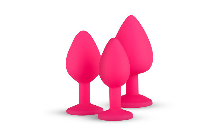 Silicone Butt Plug with Diamond - Pink - Image 4