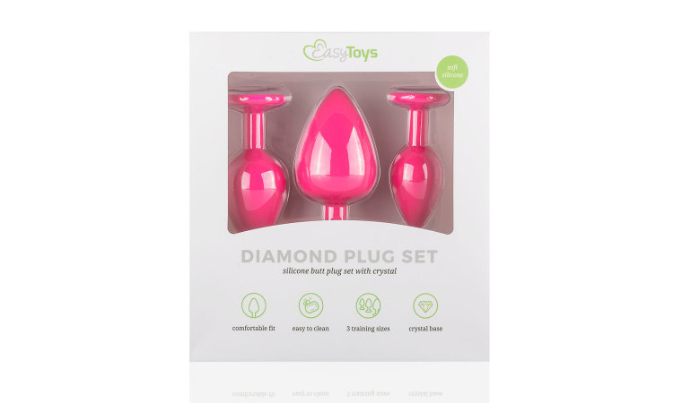 Silicone Butt Plug with Diamond - Pink - Image 5