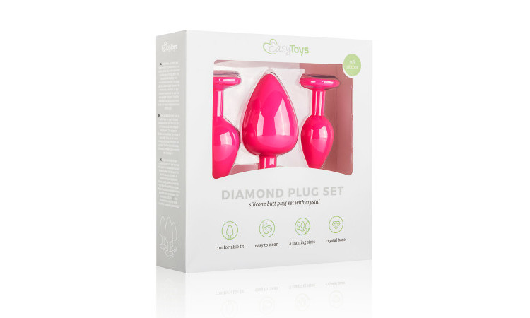 Silicone Butt Plug with Diamond - Pink - Image 6