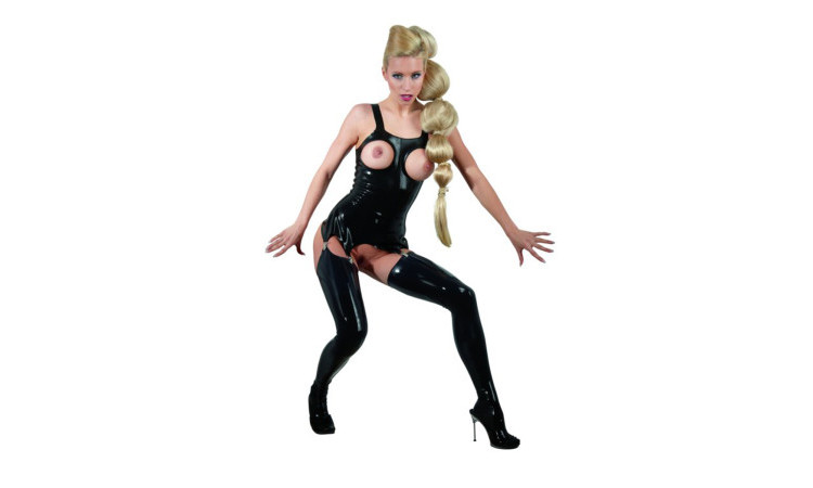 Black latex basque with open cups - Image 3
