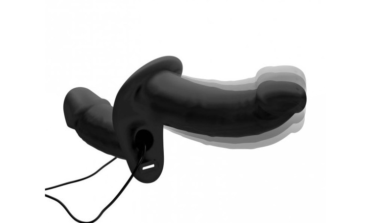 Power Pegger Double Strap-On Vibrator - Black - Image 2