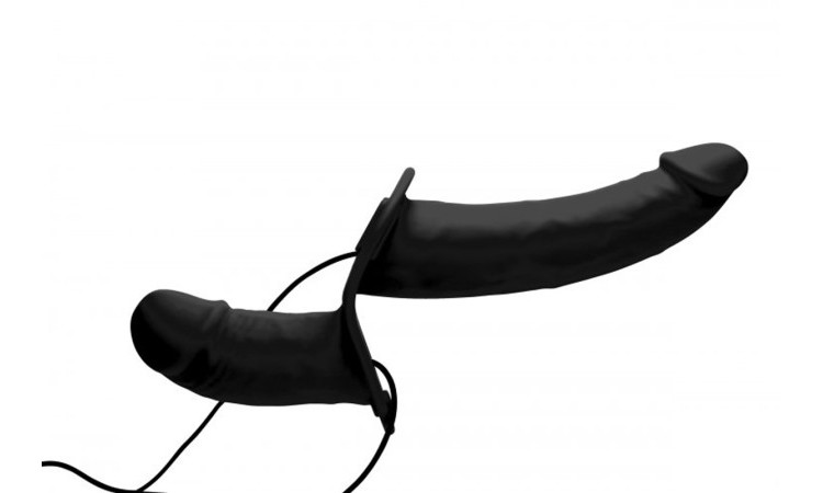 Power Pegger Double Strap-On Vibrator - Black - Image 3