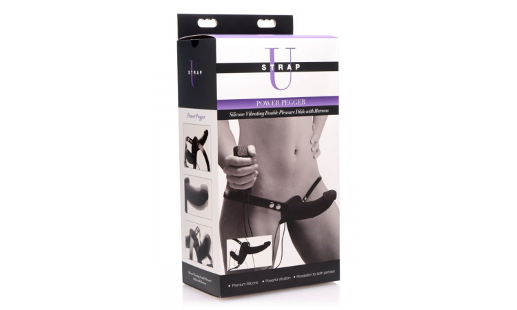 Power Pegger Double Strap-On Vibrator - Black - Image 6
