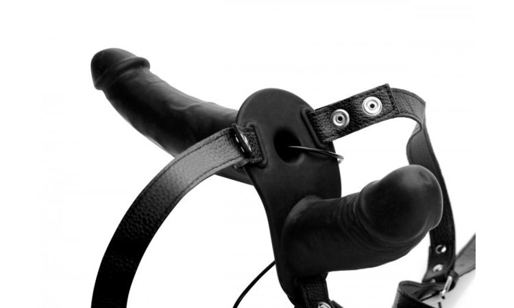 Power Pegger Double Strap-On Vibrator - Black - Image 1