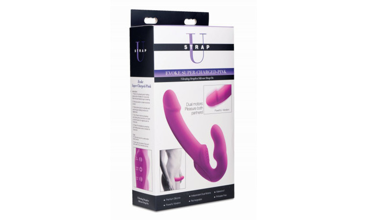 Evoke Vibrating Strapless Strap-On - Pink - Image 6