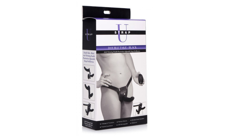 Double Take - Vibrating Double Strap-On - Black - Image 4