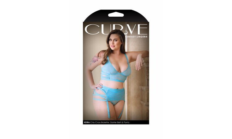 Keira Criss Cross 3-Piece Garter Belt Set - Electric Blue - Image 3