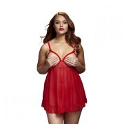 Baci - Sheer Babydoll With Open Cups - Curvy - Red - Image 1