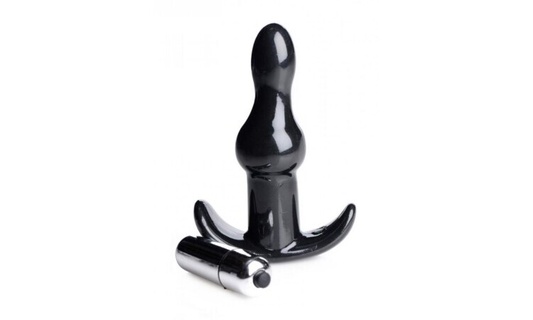 Bubbly Vibrating Anal Plug With Ribbing - Black - Image 2
