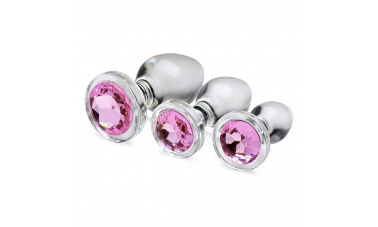 Pink Gem Glass Anal Plug Set - Image 1