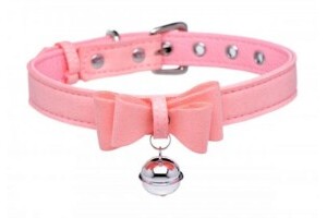 Golden Kitty Collar With Cat Bell - Pink