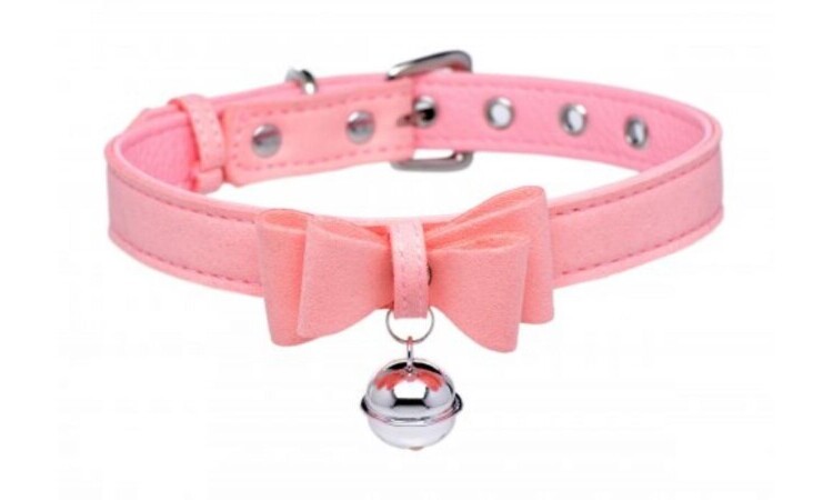 Golden Kitty Collar With Cat Bell - Pink - Image 1