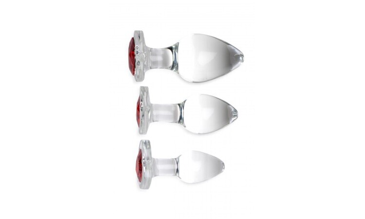 Red Heart Gem Glass Anal Plug Set - Image 2