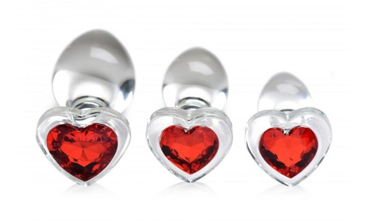 Red Heart Gem Glass Anal Plug Set - Image 3