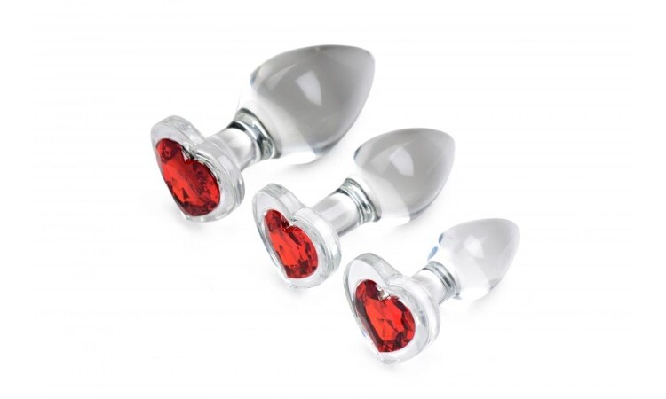 Red Heart Gem Glass Anal Plug Set - Image 1