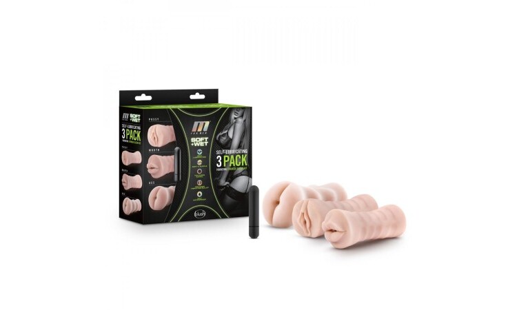 M for Men - 3-Pack Self-Lubricating Vibrating Stroker Sleeve Kit - Image 3