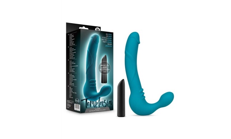 Temptasia - Luna Vibrating Strapless Strap-on - Teal - Image 4