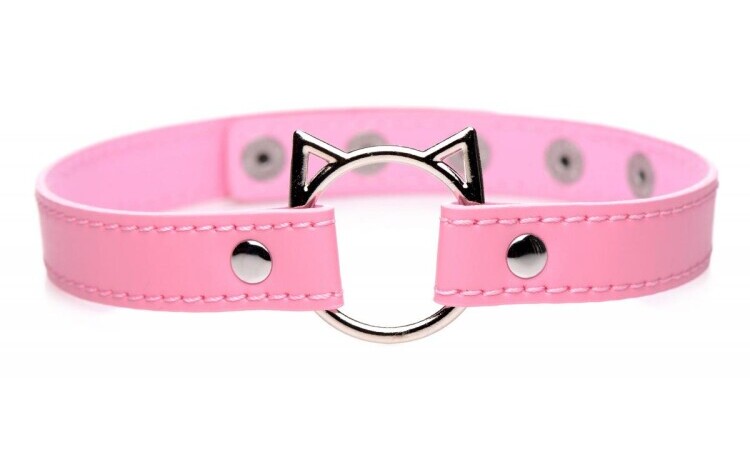 Kinky Kitty Ring Slim Choker - Pink - Image 1