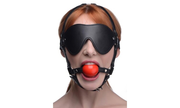 Kinky Adjustable Harness With Blindfold And Ball Gag - Image 1