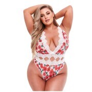 Baci - White Floral & Lace Thong Bodysuit - Curvy - Image 1