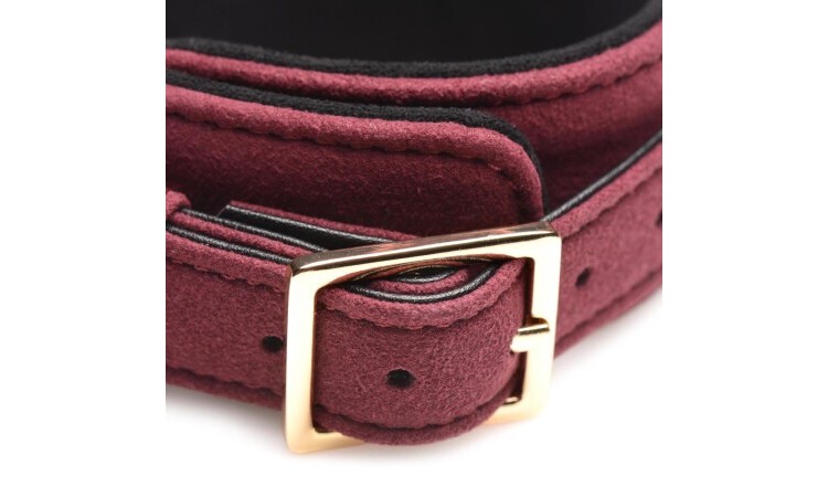 6-Piece BDSM Suede Cuff Set With Collar And Strap - Burgandy - Image 2