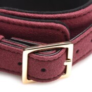 6-Piece BDSM Suede Cuff Set With Collar And Strap - Burgandy - Image 2